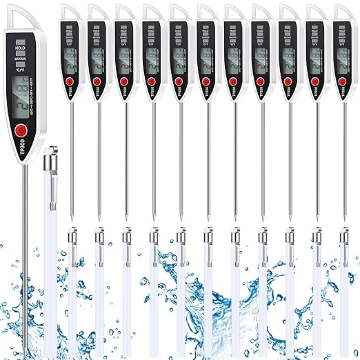 Copkim 12 Set Waterproof Food Thermometer for Water, Liquid, Candle and Cooking Digital Meat Thermometer with Long Probe Instant Read for Kitchen BBQ Grill Candy (White)