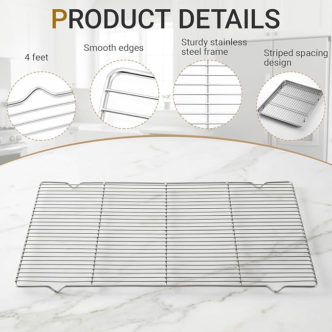 Lounsweer 2 Pack Cooling Racks, 24L x 16W x 1H Stainless Steel Wire Rack for Baking Sheet, Large Cookie Cooling Rack, Oven Safe Cooking Racks for Sheet Pan, Dishwasher Safe, Full Size