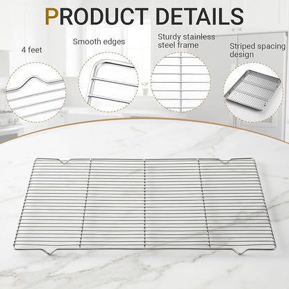Lounsweer 2 Pack Cooling Racks, 24L x 16W x 1H Stainless Steel Wire Rack for Baking Sheet, Large Cookie Cooling Rack, Oven Safe Cooking Racks for Sheet Pan, Dishwasher Safe, Full Size