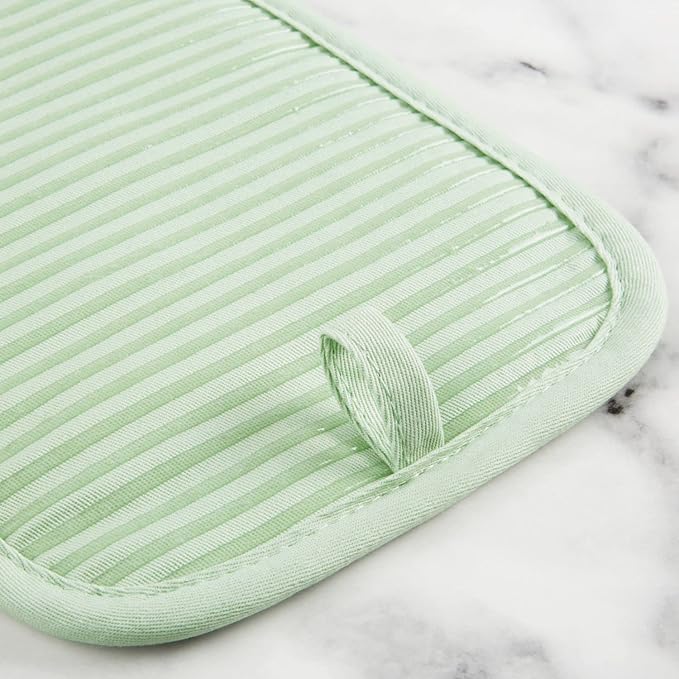 KITCHENAID Quilted Cotton Terry Cloth Oven Mitt, Pot Holder, Kitchen Towel 4-Pack Set, Heat Resistant, Silicone Grip, 16"x26", 7"x13" & 7"x10", Pistachio - Image 6