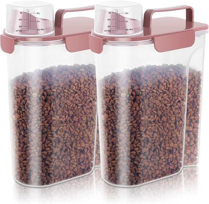 LEAWALK 5Lbs Airtight Cat Dog Food Storage Container with Upgraded Large Nozzle BPA-Free, Pet Food Storage Containers for Rice, Grain, Pet Food, Flour, Dog Treat Storage (Pink×2, 5L-2pack)