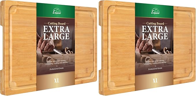 Extra Large Cutting Board, 17.6" Bamboo Cutting Boards for Kitchen with Juice Groove and Handles Kitchen Chopping Board for Meat Cheese board Heavy Duty Serving Tray, XL, Empune (Pack of 2) by Empune