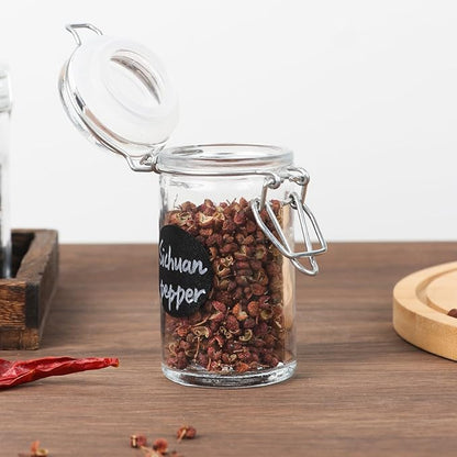 2.3 oz Small Glass Stash Jars with Labels, 12 Pack Mini Spice jars with Airtight Seal, Empty Spice Bottles with Silicone Rubber Gasket for Herb Tea Seasoning Storage