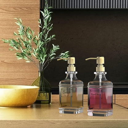 GLADPURE Soap Dispenser - 2 Pack, 18 Oz Antique Design Thick Glass Hand Soap Dispensers; with 304 Rust Proof Stainless Steel Pump, 6Pcs Clear Stickers, for Kitchen, Bathroom - Gold - Image 6