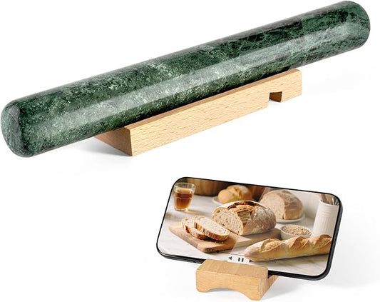 Marble French Rolling Pin for Baking, 12 Inch Non Stick Polished Rolling Pin for Dough, Heavy Dough Roller for Fondant Pizza Pie Crust Cookie Pastry Bread, Kitchen Baking (Indian Green) by Unknown