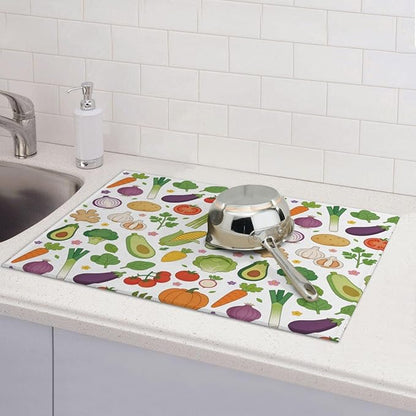 Vegetables Dish Drying Mat, for Farmhouse Kitchen Counter Microfiber Absorbent, Dish Draining Mat Extra Large 18"x24" - Image 5