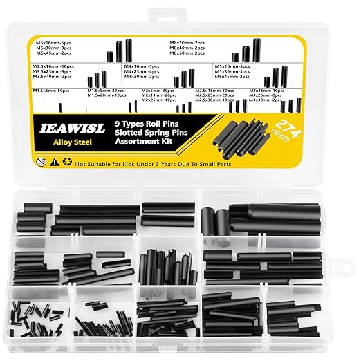 274 Pcs Roll Pin Set, Slotted Metric Roll Pins 65Mn Steel - M1.5 M2 M2.5 M3 M3.5 M4 M5 M6 M8 for Home Automotive Repair