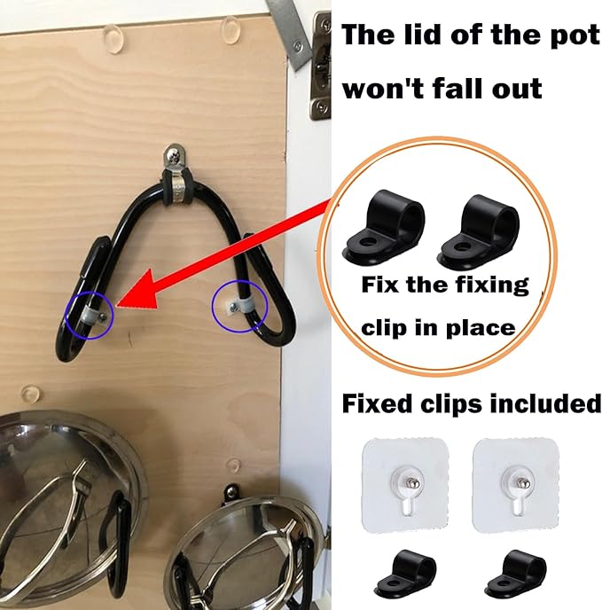 2 Pack Pot Lid Organizer Rack, Black Pot Lids Holder for Cabinet Door/Wall, No Drilling Adhesive Wall/Door Mounted Rustproof Pot and Pan Cover for Kitchen Storage, Pot lid no falls off. - Image 7