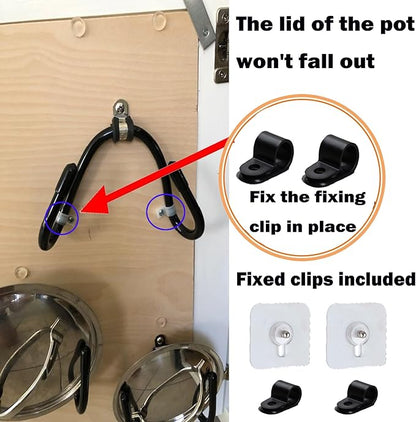 2 Pack Pot Lid Organizer Rack, Black Pot Lids Holder for Cabinet Door/Wall, No Drilling Adhesive Wall/Door Mounted Rustproof Pot and Pan Cover for Kitchen Storage, Pot lid no falls off. - Image 7