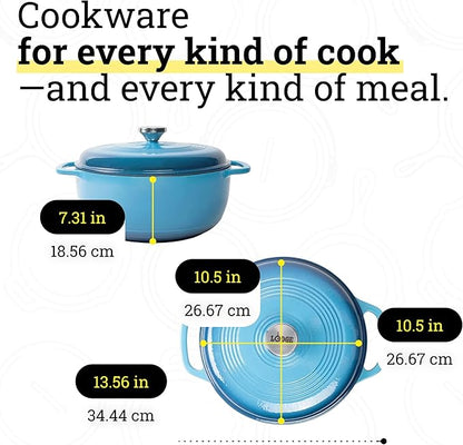 Lodge Essential Enamel Cast Iron Dutch Oven - Perfect for Bread Baking, Braising, Marinating & Slow Cooking - Features Moisture-Sealing Lid & Dual Handles - Kitchen Essentials - 6 Quarts - Cornflower Blue - Image 5