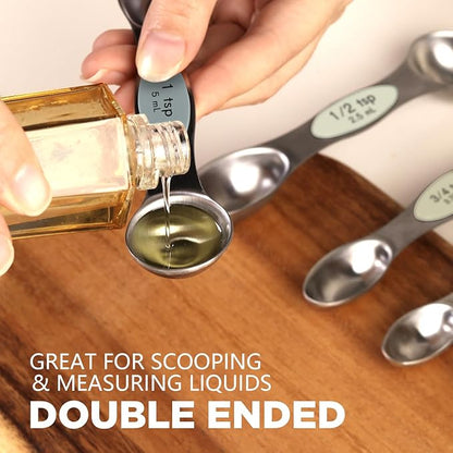 ChefAide Pack of 8 Stainless Steel Magnetic Measuring Spoons Set, Dual Sided, Stackable, Adjustable Teaspoon and Tablespoon Measure Spoon with Leveler, Kitchen Gadgets - Image 5