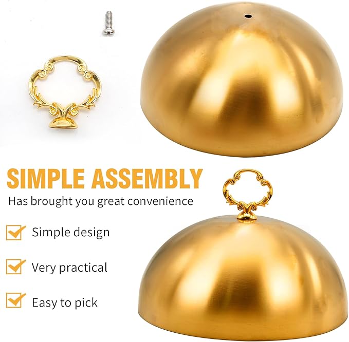 Gold Stainless Steel Food Dome Cover Food Protecting Dome Cover Serving Plate Dish Dome Cake Butter Dessert Cheese Cover for Burgers Restaurant Party (Flower Wreath Bead)