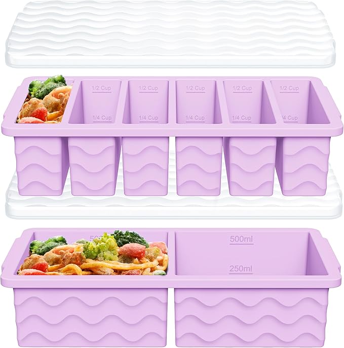 2-Pack Silicone Freezer Trays with Lid, 2 Large 2-Cup(500ml) & 6 Small 1/2-Cup(125ml) Soup Freezer Container Molds, Ice Cube Tray For Meal Prep & Freezing Soup, Stews, Sauces, Oven & Dishwasher-Safe by Doasuwish