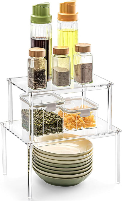 Bobomoment Acrylic Cabinet Organizer, Set of 2 Shelf Organizer, Spice Rack Organizer for Cabinet, Desk Countertop Organizer, Stackable Shelves for Pantry Kitchen Storage and Organization - Image 9