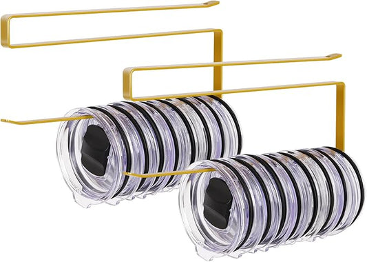 2 Pack Tumbler Lid Organizer, Horizontal Tumbler Lid Storage Hook to Hold Up 20 Lids, Space Saving Cup Lid Holders Under Cabinet Tumbler Lid Hook for Kitchen Organizer, Paper Towel Rack Hanger (Gold) by JOLENSOY