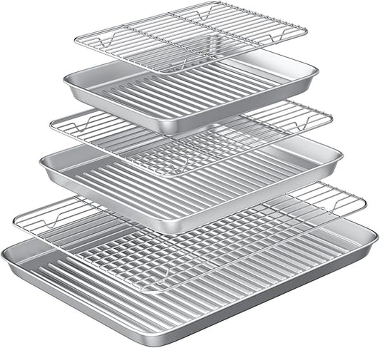 Baking Sheet with Wire Rack Set: 3 Baking Pans + 3 Cooling Racks for Cooking and Baking - Stainless Steel Nonstick Bacon Pans for Oven, Warp Resistant & Heavy Duty & Rust Free by Rottay