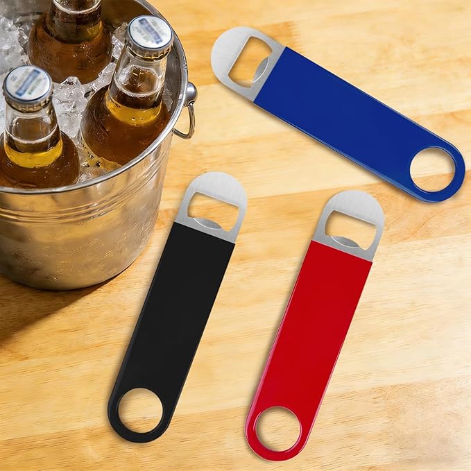 KTOJOY 3 Pack Bottle Openers,Beer Bottle Openers, Speed Openers, Stainless Steel Flat Bottle Opener with Exquisite Packaging, for Kitchen, Bar or Restaurant 7 inches Red, Black, Blue - Image 7