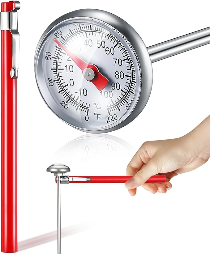 Xuhal 1 Pcs Stainless Steel Kitchen Thermometer with 5 Inch Long Stem 1 Inch Dial Thermometer Milk Frothing Food for Oven Probe Meat Grill BBQ Cooking Chocolate Water (Red) by Xuhal