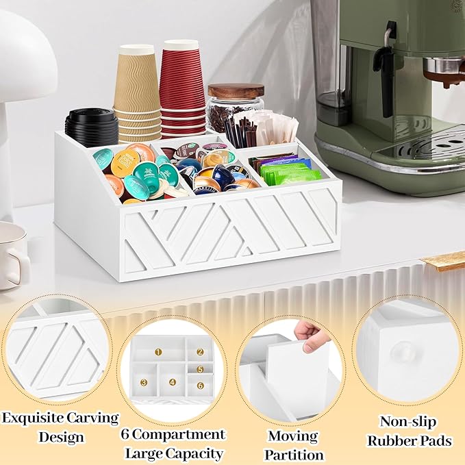 ugiftt Coffee Station Organizer for Counter, Wood Pods Holder Storage Basket, Tea Condiment Storage Organizer, Rustic Coffee Bar Decor for Accessories Organizer - Image 5