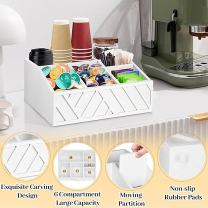 ugiftt Coffee Station Organizer for Counter, Wood Pods Holder Storage Basket, Tea Condiment Storage Organizer, Rustic Coffee Bar Decor for Accessories Organizer - Image 5