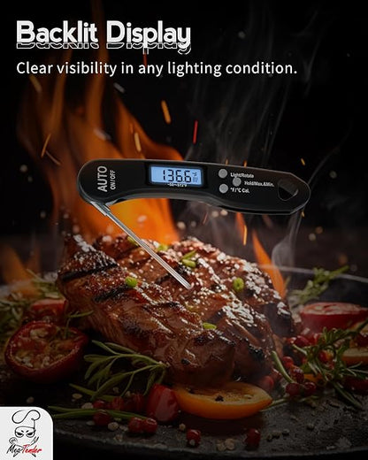 Instant Read Meat Thermometer, 1.2s Fast Read, ±1°F Accuracy, -58°F to 572°F, 4.4" Foldable Probe, 0 °C Calibration, Min/Max (Session), Auto-Rotating Backlit Display, °F/°C, Magnetic Back, Auto-Off - Image 4