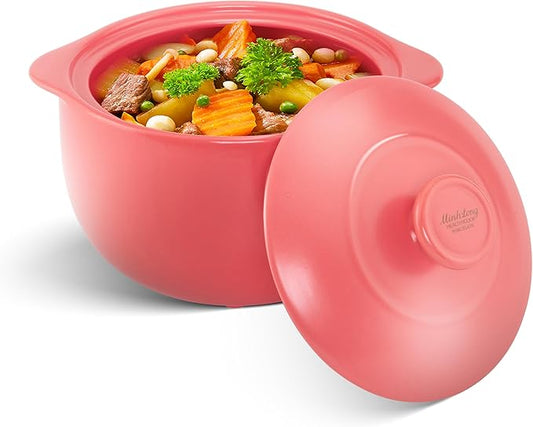 MINH LONG 3-Qt Porcelain Dutch Oven with Lid – Lead & Cadmium Free, Oven Safe to 482°F, Heat Retention, Clay Pot for Cooking on Gas & Infrared Cooktop, Use to Marinate, Cook, Bake, Refrigerate & Serve