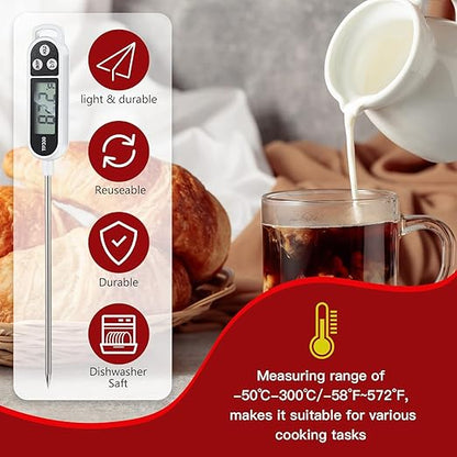 Copkim Meat Food Thermometer Food with Probe Water Liquid Instant Read Digital Thermometer Kitchen Cooking Supplies for Cooking BBQ Milk Yogurt(White)