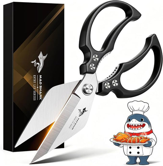 MAD SHARK Heavy Duty Kitchen Shears, Dishwasher Safe All Purpose Kitchen Scissors, Premium Sharp Poultry Shears for Turkey, Meat, Seafood, Vegetables, Stainless Steel Blades, Gifts for Men Women
