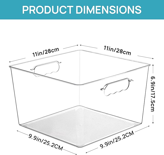 Vtopmart 10 Pack Extra Large Clear Plastic Storage Bins,11x11 Cube Acrylic Organizer Square Containers with Handle for Pantry,Closet,LaundryRoom,Kitchen,Bathroom,UnderSink Organization - Image 3