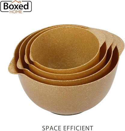 BoxedHome Dressing Bowl Set Red Pine Fiber Salad Bowls Non-Slip Stackable Kitchen Bowls 4 Piece Set Purely natural, made of natural fibers(Deep yellow) - Image 6