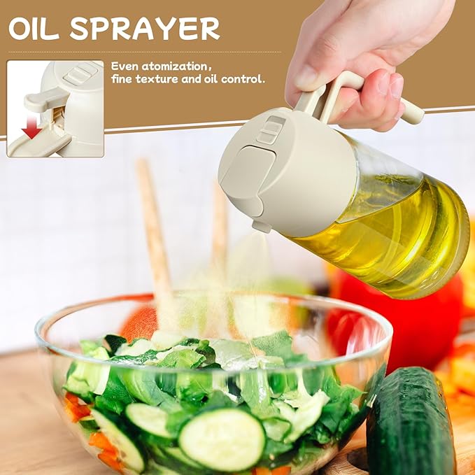 Oil Sprayer for Cooking 2pcs,2 in 1 Oil Dispenser and Oils Sprayer Kitchen Gadgets-16oz Glass Oils Spray Bottle,Mist Olive OilDispenser,Air Fryer,Salad,Grill (White Kitchen Accessories) - Image 3