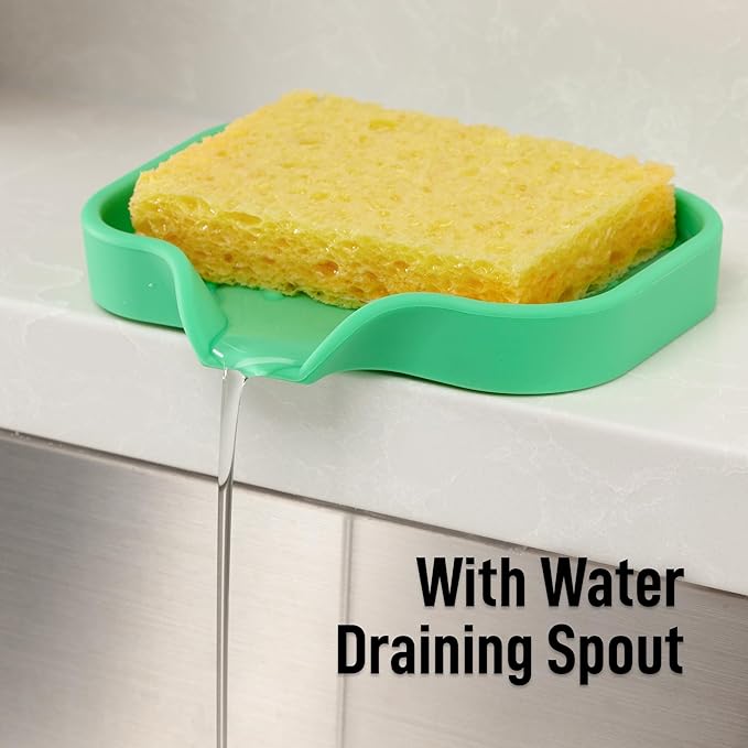 Zulay Kitchen Small Silicone Sponge Holder (4.9x3.3”) – Space-Saving Sink Organizer Tray for Sponge, Soap, Brush & More – Compact Non-Slip Dish for Kitchen & Bathroom (Carnival Glass) - Image 8