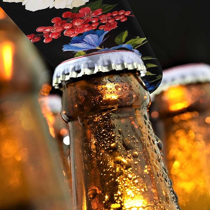 Flowers Stainless Steel Bottle Opener Poppy Wild Roses Cornflower with Leaves Watercolor Floral Romantic Flat Beer Bottle Opener Keychain for Home Kitchen Bar Restaurant Party Birthday Gift