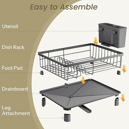 SNTD Dish Drying Rack - Small Dish Rack for Kitchen Counter, Stainless Steel Dish Drainer with Utensil Holder and Drainboard, 11" W x 15" L (Grey) - Image 6