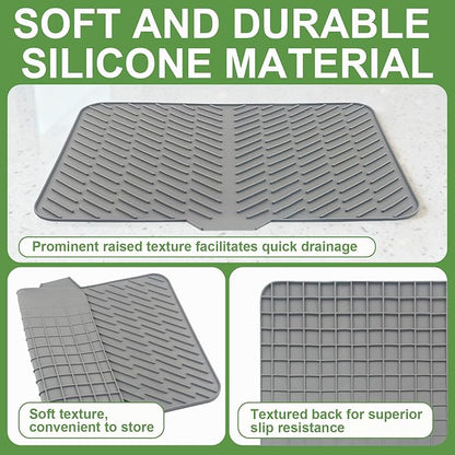Silicone Drying Mat, 23"X17" With Built-in Drain Lip,Heat-Resistant,Eco-friendly,Hygienic Drying Pad,Leak-Proof and Non-Slip,Silicone Dish Drying Mat for Kitchen Counter or Sink（Gray 23X17） - Image 4
