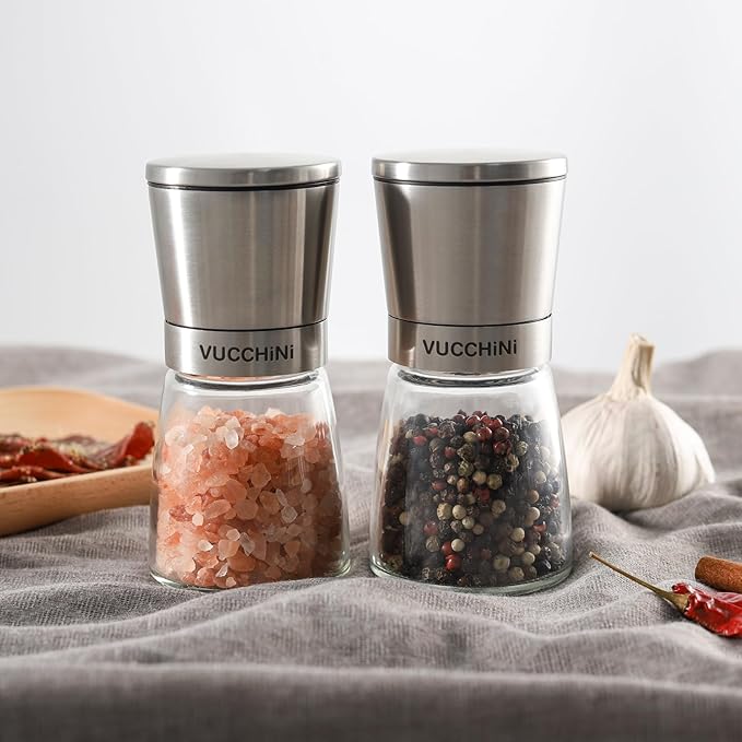 VUCCHINI Salt and Pepper Grinder Set - Adjustable Stainless Steel Spice Ceramic Grinders Mill Shaker for Kitchen Table - Stainless Steel color - Image 7