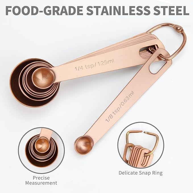 Measuring Spoons,SUS304 Stainless Steel Measuring Cups Set of 7 Piece: 1Tbsp,1/2Tbsp,1tsp,3/4tsp,1/2tsp,1/4tsp,1/8tsp Teaspoon Coffee Scoop Tablespoon for Dry and Liquid Ingredients,Rose Gold - Image 3