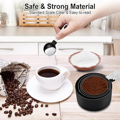 Measuring Cups and Spoons Set, 10 Pieces Nesting Measure Tools, Kitchen Essentials Gadgets with Stainless Steel Handle for Dry & Liquid Ingredient, Black - Image 3
