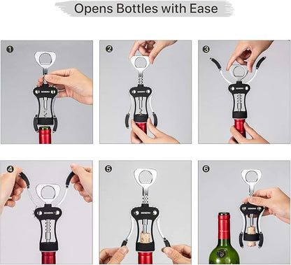 Beneno Wine Opener with Stainless Steel Wine Foil Cutter - Bottle Top Seal Cutter, Zinc Alloy Premium Wing Corkscrew with Multifunctional Bottles Opener, Midnight Black - Image 6