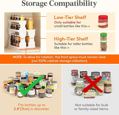 Lifewit Sliding Spice Rack for Cabinets, 6.4"H x 11.1"D x 6.1"W Slide Out Swive Cupboard Spice Organizer with Non-Slip Mat, Adjustable 2-Tier Shelves with Fence, Pull Out Medicine Cabinet Organization