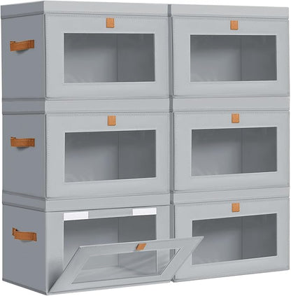 DIMJ Storage Bins with Lids - 6 Pack Large Fabric Closet Organizer with Window & Handles, Collapsible Decorative Storage Boxes for Shelves Under Bed, Books Clothes Blankets Sweaters Organization by DiMJ