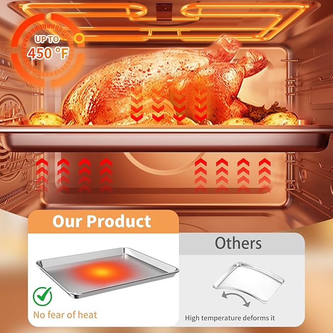 Baking Sheet Set of 3, Stainless Steel Cookie Sheets Baking Sheet Pan, 10.5/12.4/16 Inch, Thicker and Firmer Baking Pans Set, Non-stick, Non toxic & Heavy Duty & Easy Clean，Dishwasher Safe - Image 5