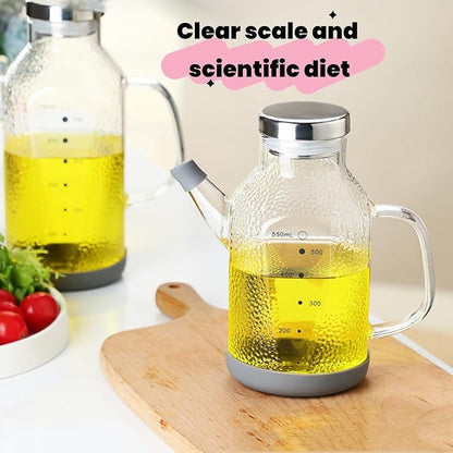 High Borosilicate Glass Oil Bottle-Olive Oil Dispenser for Kitchen-Soy Sauce and Vinegar Dispenser Bottle- Cooking Container Cruet-Oil Dispensing Bottles (Raindrops, Small/550ml)