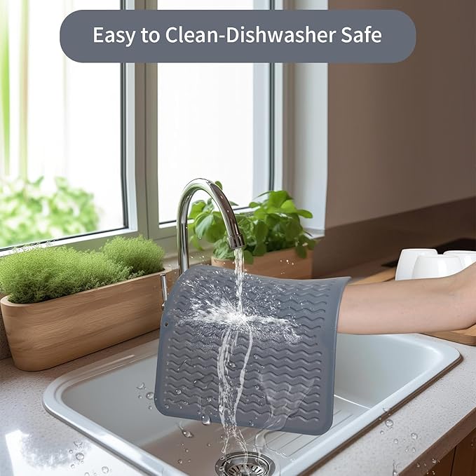 ZLR 2 Pcs Silicone Dish Drying Mat 12" x 12" Square - Small Heat Resistant Trivet & Countertop Protector for Air Fryer, Coffee Maker - Waterproof Kitchen Drain Pad for Cups, Fruit (Dark Gray) - Image 4