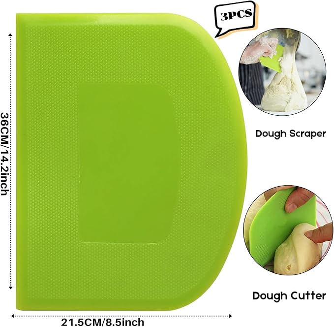 SURDOCA Dough Scraper Bench Scraper - 3P 14.2x8.5" Plastic Flexible Bowl Scraper, Sharp Edge & Angles Cake Scraper. Non-Slip Bakeware Decorating Tools Sculpting & Modeling Tools - Yellow+Blue+Yellow - Image 2