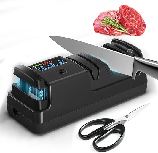 5-in-1 Electric Knife Sharpener for Kitchen Knives, with 100% Diamond Abrasives, 3 Adjustable Speeds, Quickly Sharpening for Straight/Serrated/Kitchen Knives, Scissors by Unknown