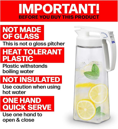 Lustroware QuickServe Airtight Pitcher - 2.1L (70oz), Heat Resistant, BPA-Free SAN Plastic, One Touch Open & Close, Space-Saving, Made in Japan - White - Image 2
