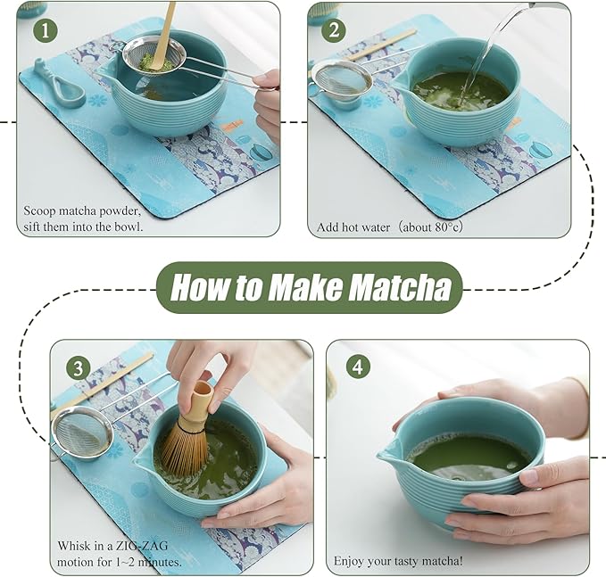 Clay&Fire Matcha Whisk Set, Ceramic Matcha Set, Matcha Bowl with Spout and Whisk, 9 pcs Matcha Tea Kit for Matcha Lovers, Ideal Gift Christmas, Birthday (Blue) - Image 5