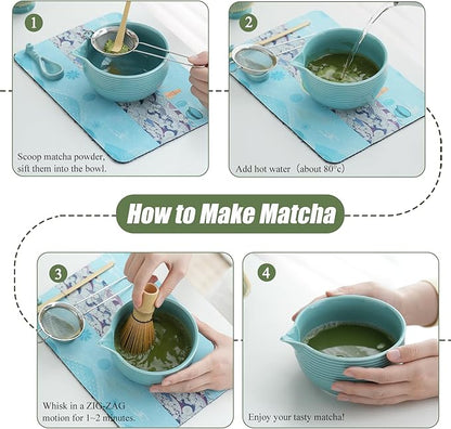 Clay&Fire Matcha Whisk Set, Ceramic Matcha Set, Matcha Bowl with Spout and Whisk, 9 pcs Matcha Tea Kit for Matcha Lovers, Ideal Gift Christmas, Birthday (Blue) - Image 5