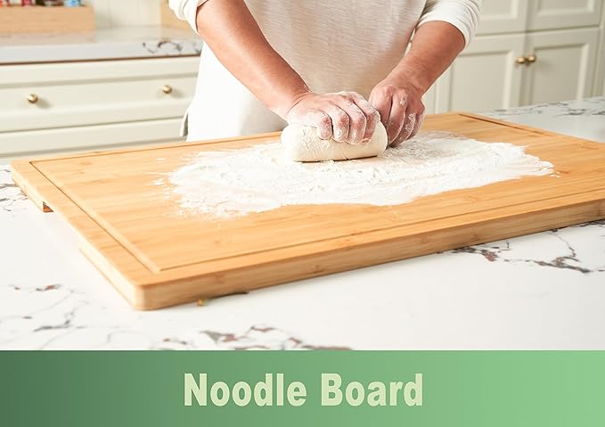 Allsum 30x20" Bamboo Cutting Board for Kitchen, Extra Large Wood Charcuterie Board with Side Handles and Juice Grooves, Stove Top Cover, Noodle Board over Sink, Cheese Serving Tray - Image 5